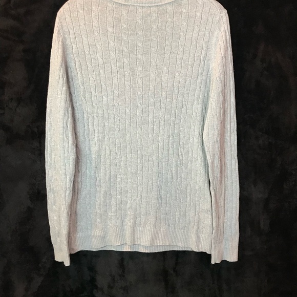 Loft Light Gray Cable Knit Sweater, Soft, Stretch, Sexy V- Neck size L - Picture 3 of 12